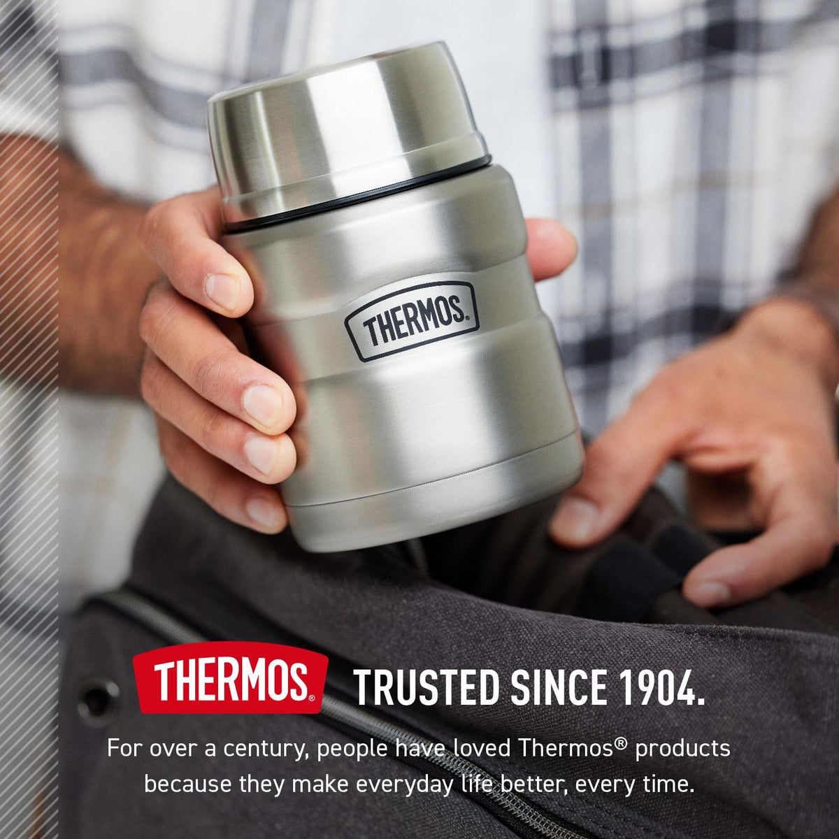 THERMOS Stainless King Vacuum-Insulated Food Jar with Spoon – Office Hot Lunch Container for Desk Workdays, 16 oz Midnight Blue