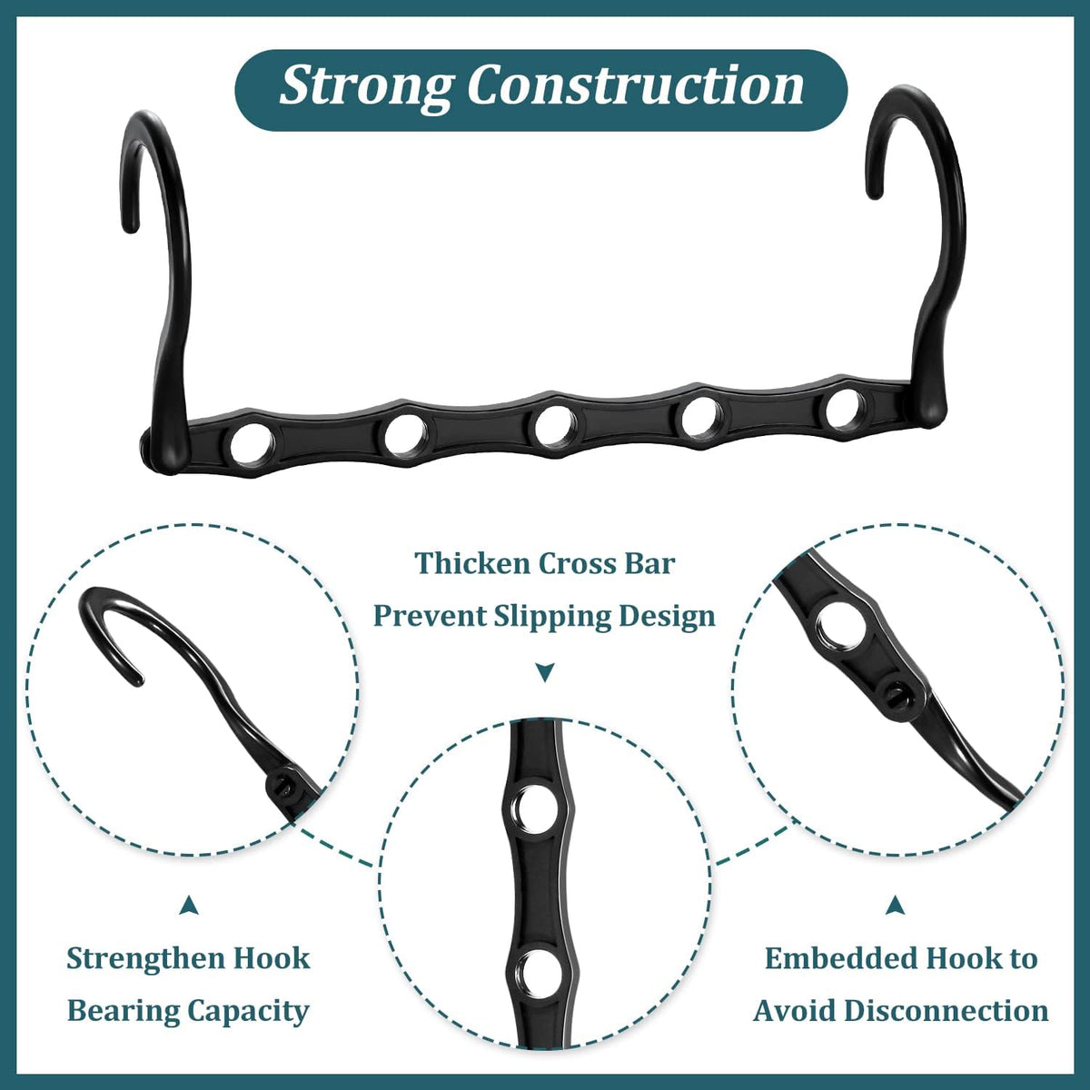 thickened cross bar resists sagging under heavy garments like coats and pants