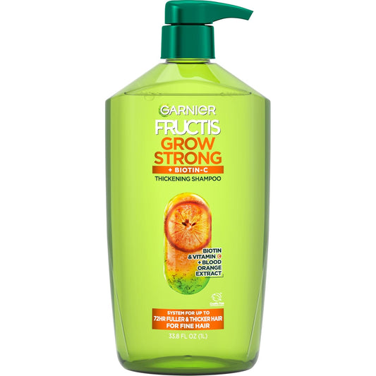 thickening liquid shampoo formulated with biotin, vitamin c, and blood orange extract