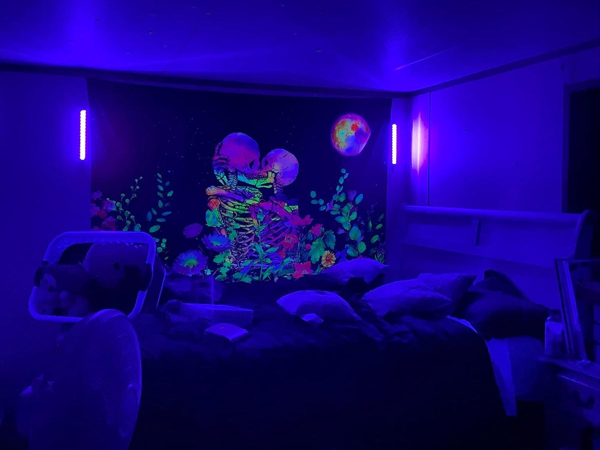 THLITURE Black Light Bar 1ft – Bedroom Accent Lighting for Fluorescent Tapestries and Posters, 2 Pack Magnetic UV Strip