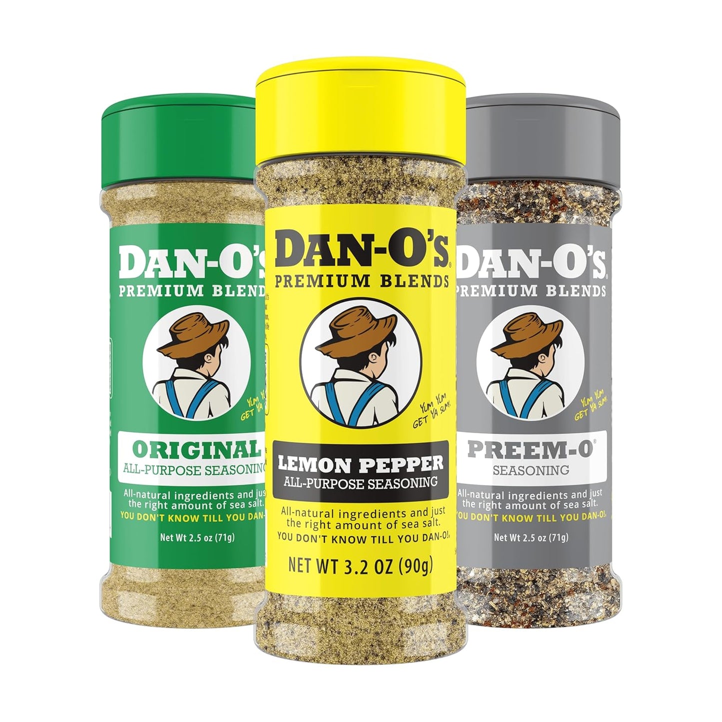 three-bottle set including lemon pepper, original, and preem-o flavor profiles