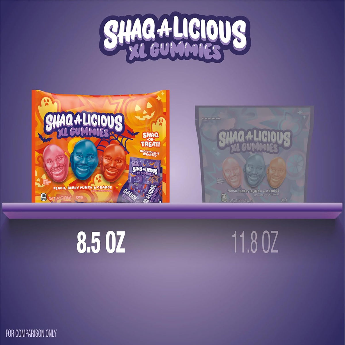 three fruit flavors per bag: peach, orange, and berry punch