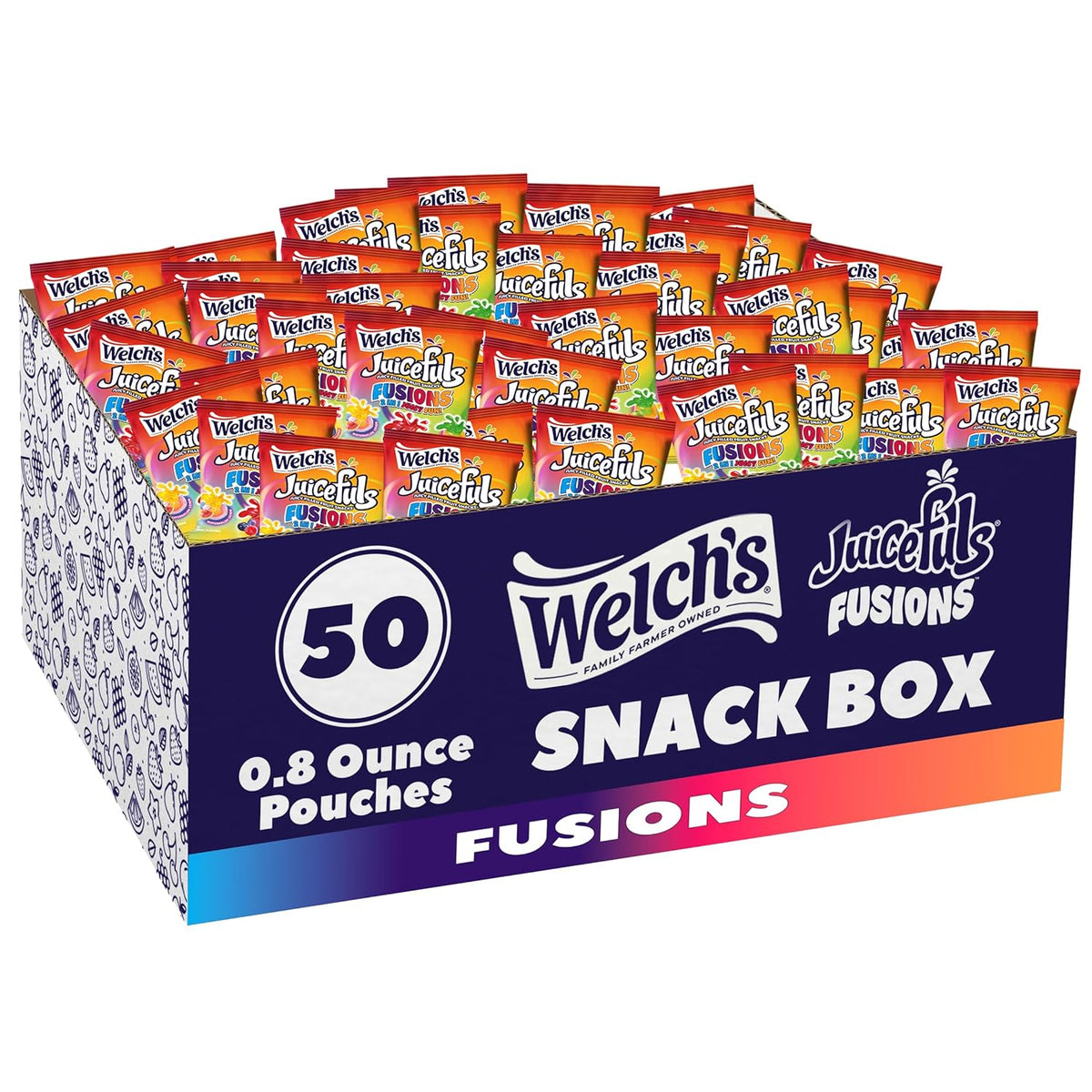 three fusion flavor pairings per box — watermelon lemon, blueberry raspberry, peach green apple