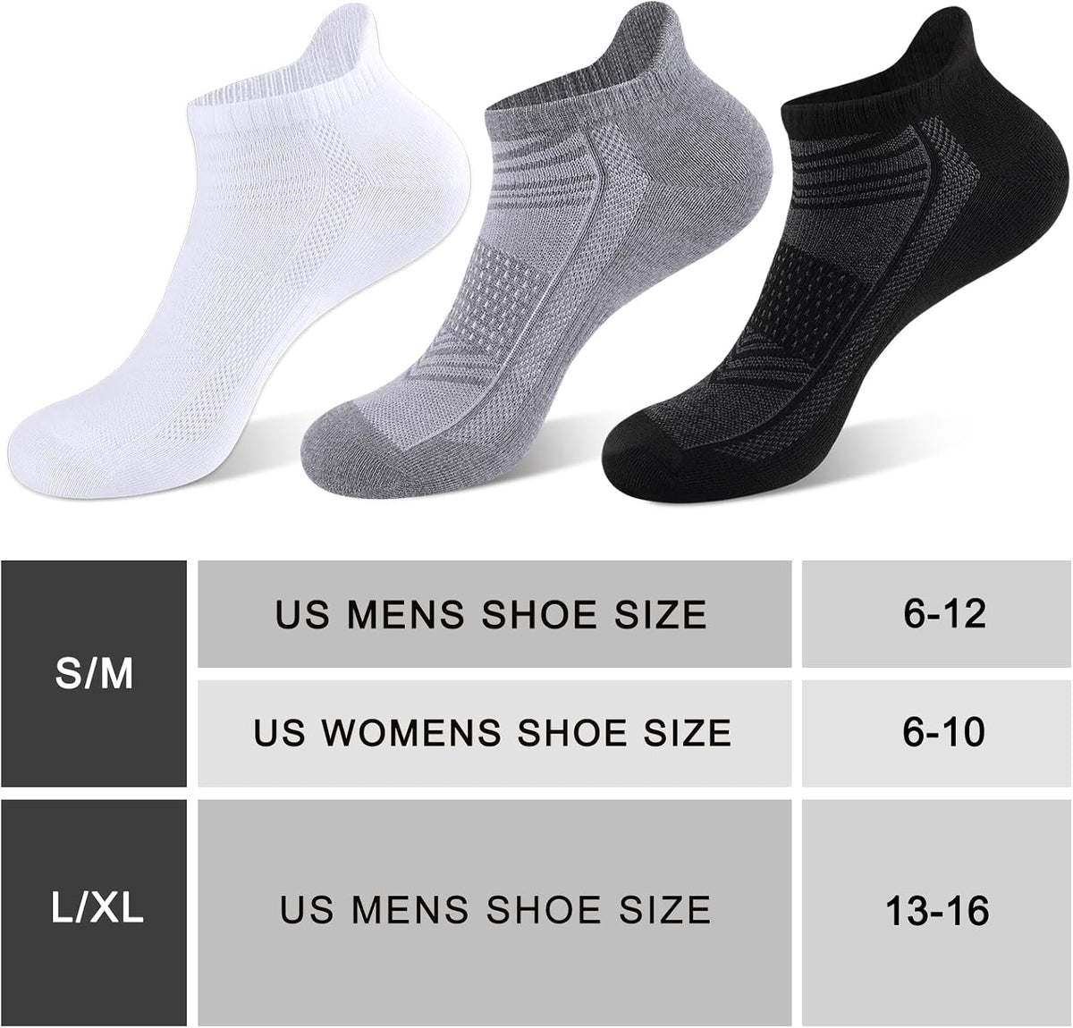 three neutral colorways: black, white, and grey