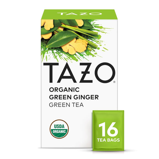 three pack-size variants: 16-bag trial pack, 96-bag bulk green ginger, and 120-bag peachy green