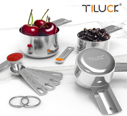 three set size variants (10, 11, and 12 pieces) covering sizes from 1/8 tsp to 1 cup