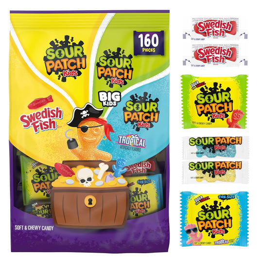 three sour patch kids varieties: original, tropical, and big kids
