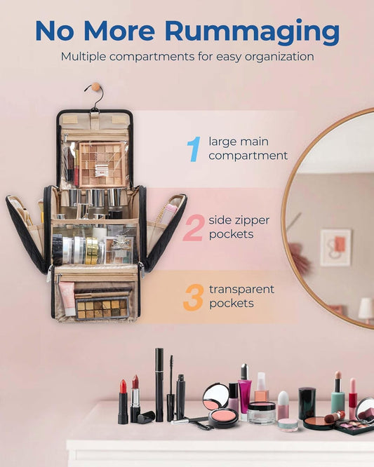 three transparent zippered pockets for at-a-glance visibility