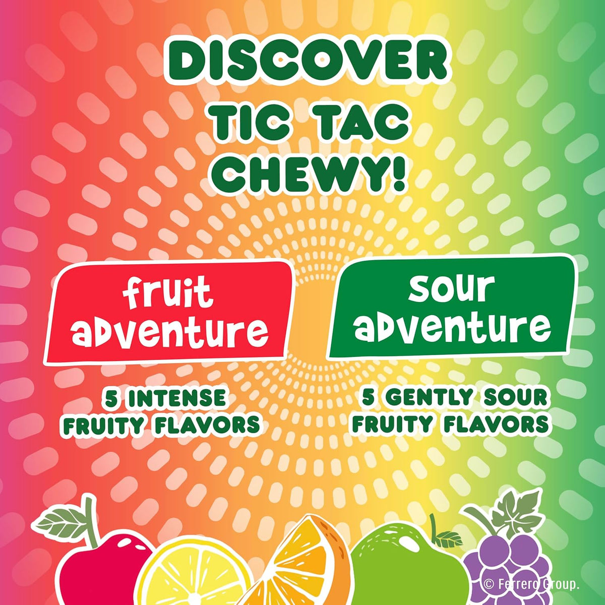 Tic Tac Chewy Fruit Adventure Candy – Fun Stocking Stuffer & Holiday Gift, Five Fruit Flavors, 3.4 oz Box