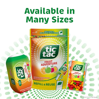 Tic Tac Fruit Adventure Pocket Mints – Thoughtful Housewarming and Hostess Gift Basket Filler, 12-Pack of 100-Count 1 oz Cans