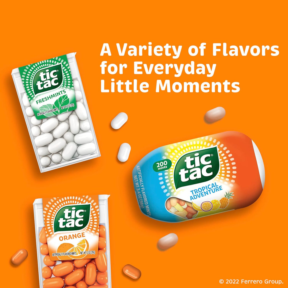 Tic Tac Orange Mints – Lunchbox Candy for Kids' School Snacks, 4 Family-Size 3.4 oz Bottles