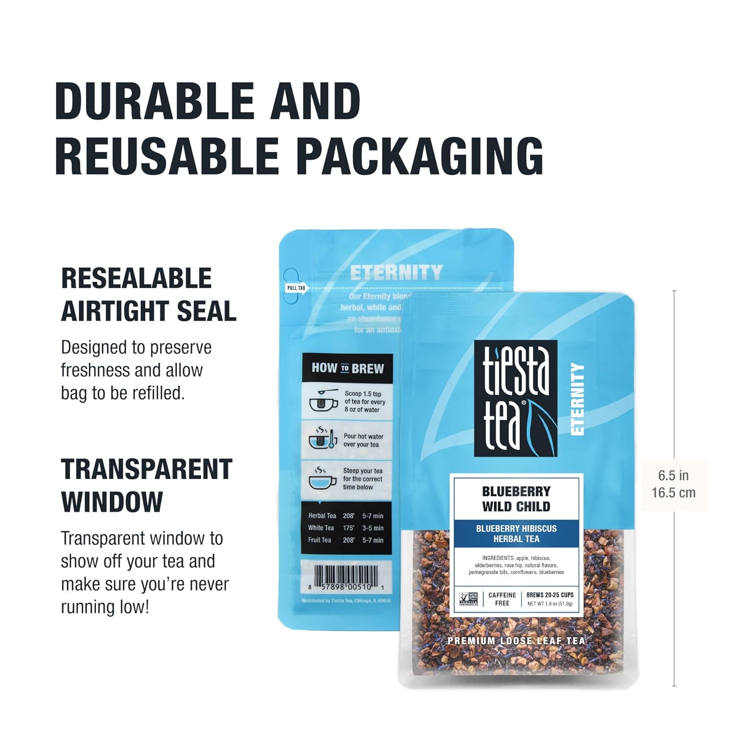 Tiesta Tea Blueberry Wild Child Loose Leaf Herbal Blend – Caffeine-Free Bedtime Wind-Down Ritual for Evening Relaxation, 25-Cup Resealable Pouch