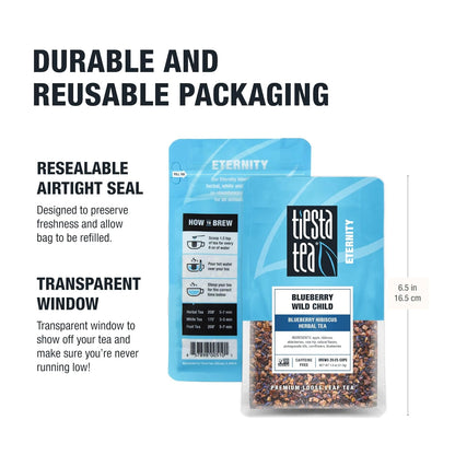 Tiesta Tea Blueberry Wild Child Loose Leaf Herbal Blend – Caffeine-Free Bedtime Wind-Down Ritual for Evening Relaxation, 25-Cup Resealable Pouch