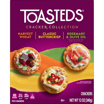 Toasteds Crackers Cracker Collection – Office Desk Lunch Snack for Focused Workdays, 12oz Variety Box
