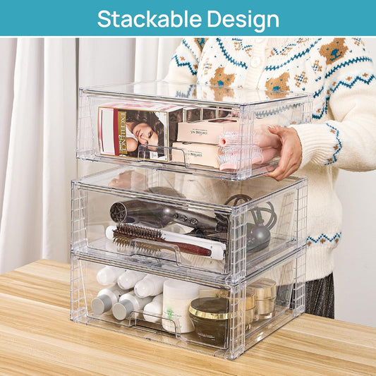 top groove stacking system supporting up to 22 lbs per drawer when stacked