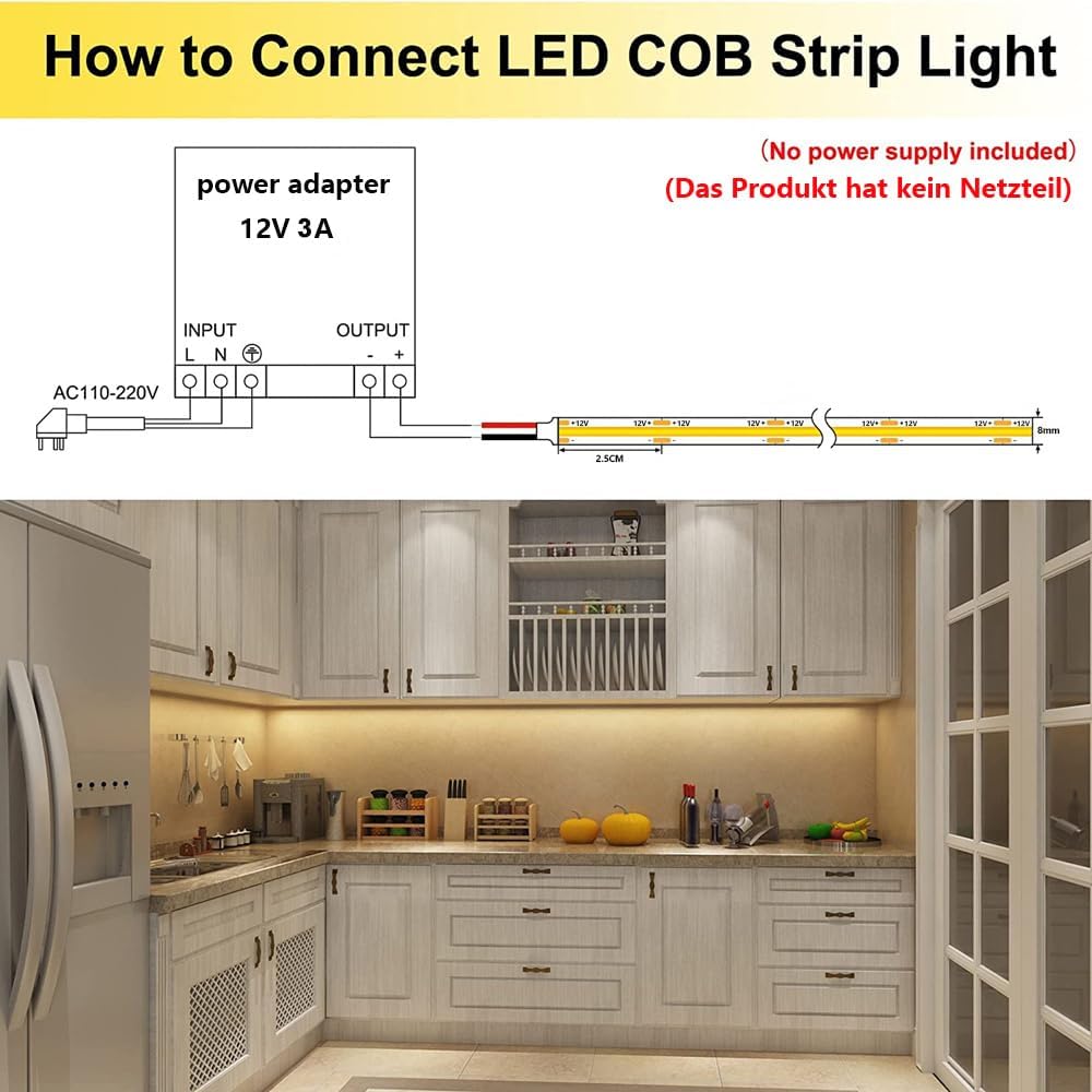 TOPAI COB LED Strip Light for DIY Home Projects, Cuttable Every 2.5cm Tape Light for Closet, Workshop and Garage Custom Builds