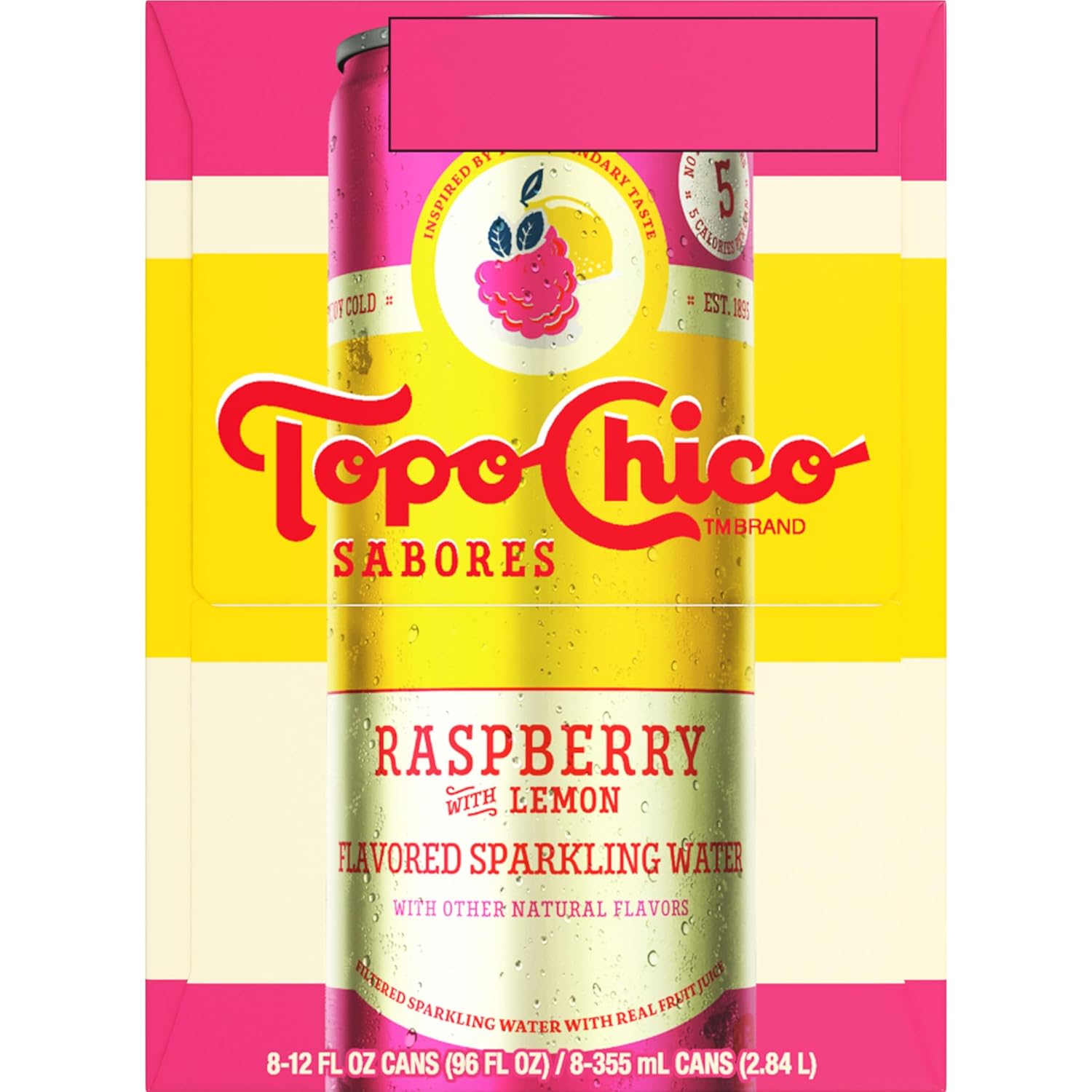 Topo Chico Sabores Raspberry with Lemon – Portable Sparkling Water for Picnics, Camping, and Backyard Patios, 12oz 8pk