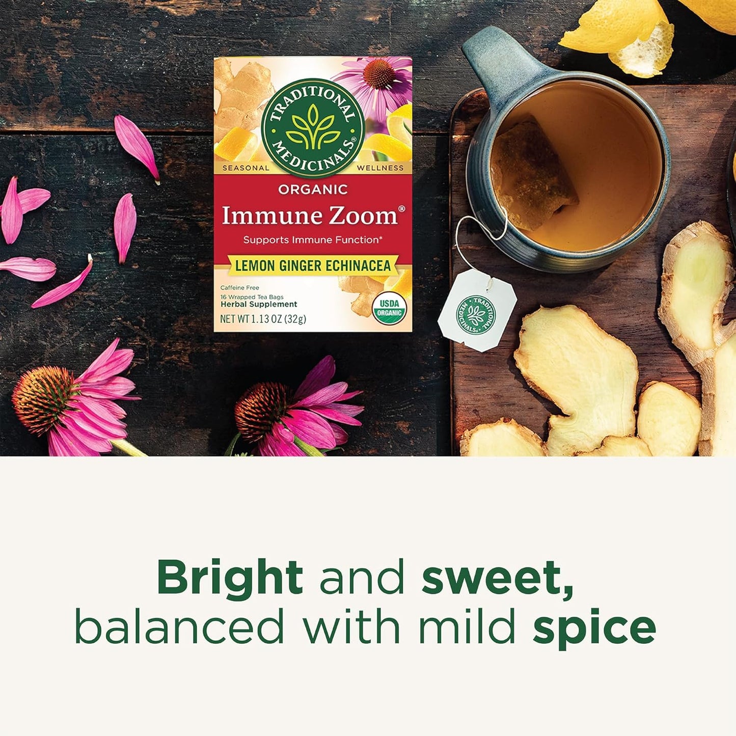 Traditional Medicinals Organic Immune Zoom Lemon Ginger Tea - Thoughtful Holiday Stocking Stuffer for Wellness-Minded Friends