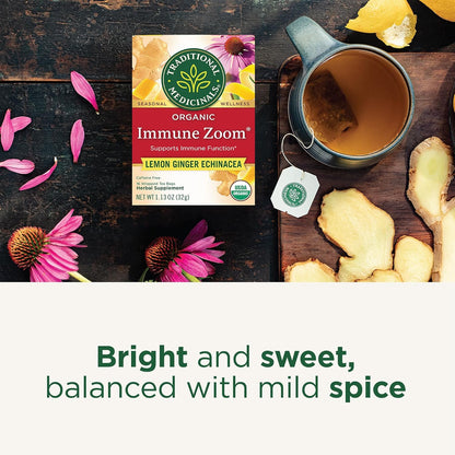 Traditional Medicinals Organic Immune Zoom Lemon Ginger Tea - Thoughtful Holiday Stocking Stuffer for Wellness-Minded Friends
