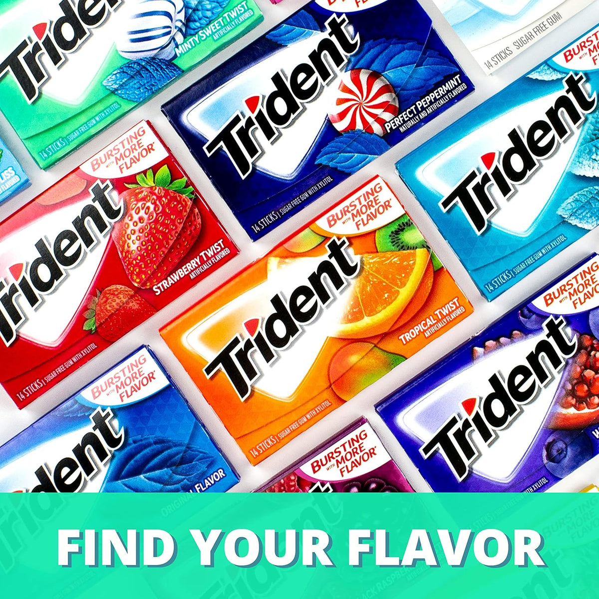 Trident Bubblegum Sugar Free Gum – Camping and Road Trip Fresh Breath Companion, 12 Packs of 14 Sticks