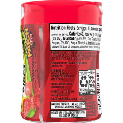 Trident Vibes SOUR PATCH KIDS Blue Raspberry Sugar-Free Chewing Gum – Fun Stocking Stuffer and Candy Gift, 4-Bottle 160 Pack