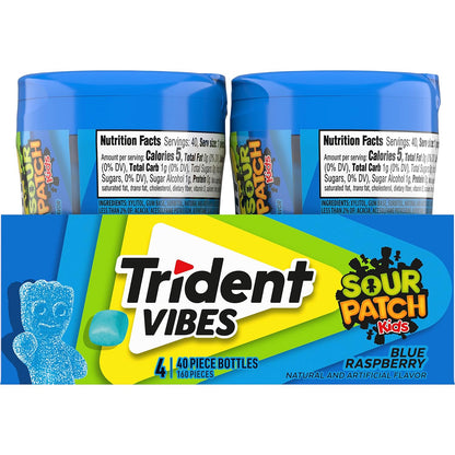 Trident Vibes SOUR PATCH KIDS Blue Raspberry Sugar-Free Chewing Gum – Briefcase and Car Cup Holder Travel Pack, 160 Pieces