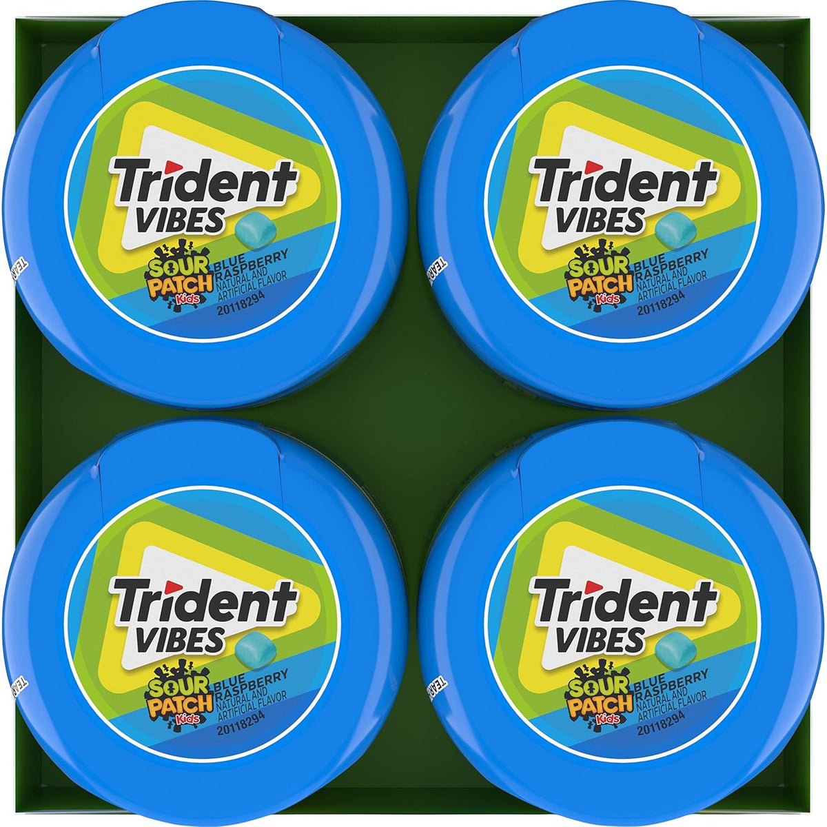 Trident Vibes SOUR PATCH KIDS Blue Raspberry Sugar-Free Chewing Gum – Briefcase and Car Cup Holder Travel Pack, 160 Pieces