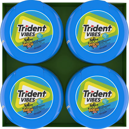 Trident Vibes SOUR PATCH KIDS Blue Raspberry Sugar-Free Chewing Gum – Briefcase and Car Cup Holder Travel Pack, 160 Pieces