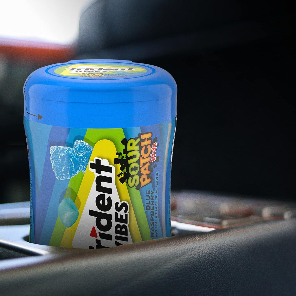 Trident Vibes SOUR PATCH KIDS Blue Raspberry Sugar-Free Chewing Gum – Briefcase and Car Cup Holder Travel Pack, 160 Pieces