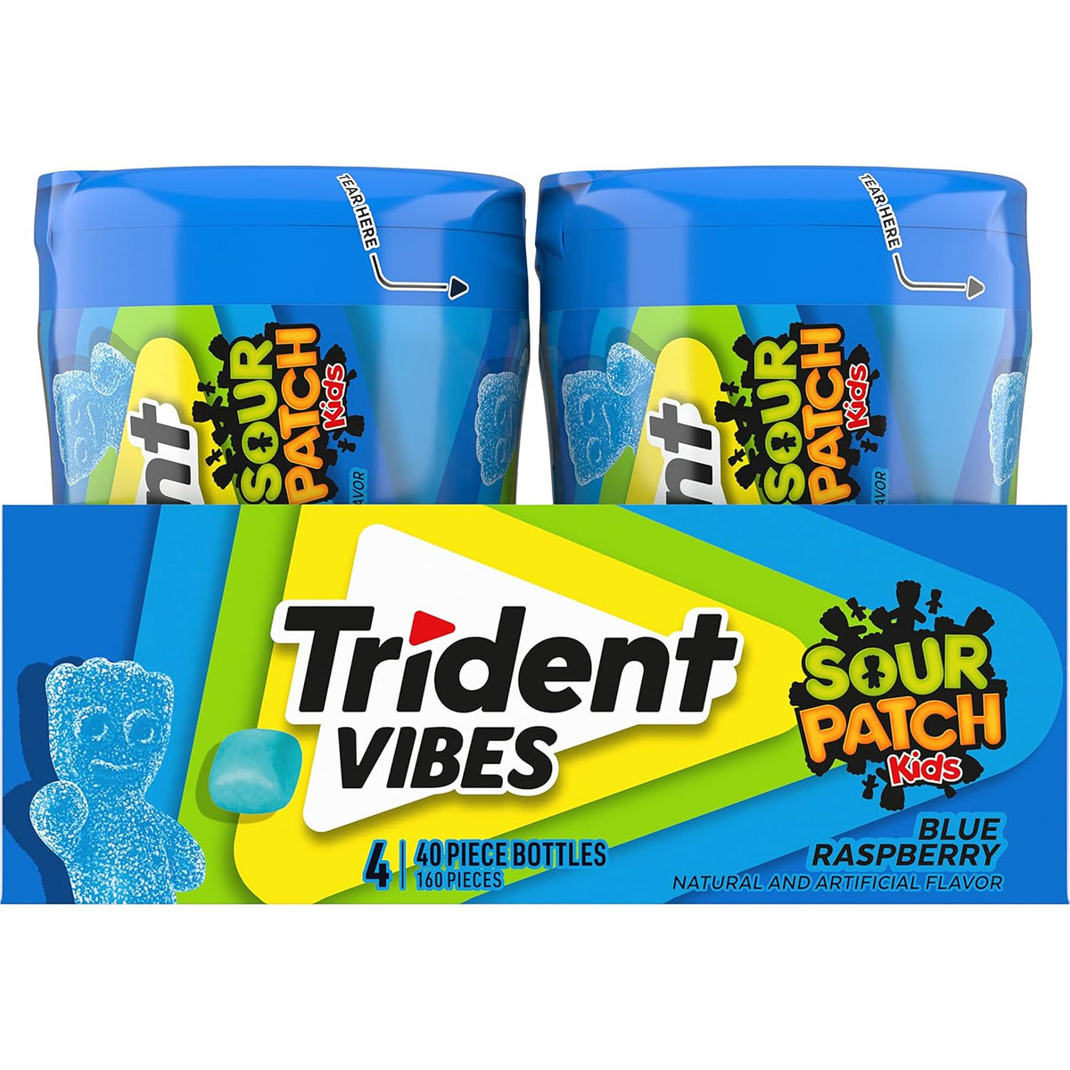 Trident Vibes SOUR PATCH KIDS Blue Raspberry Sugar-Free Chewing Gum – Briefcase and Car Cup Holder Travel Pack, 160 Pieces