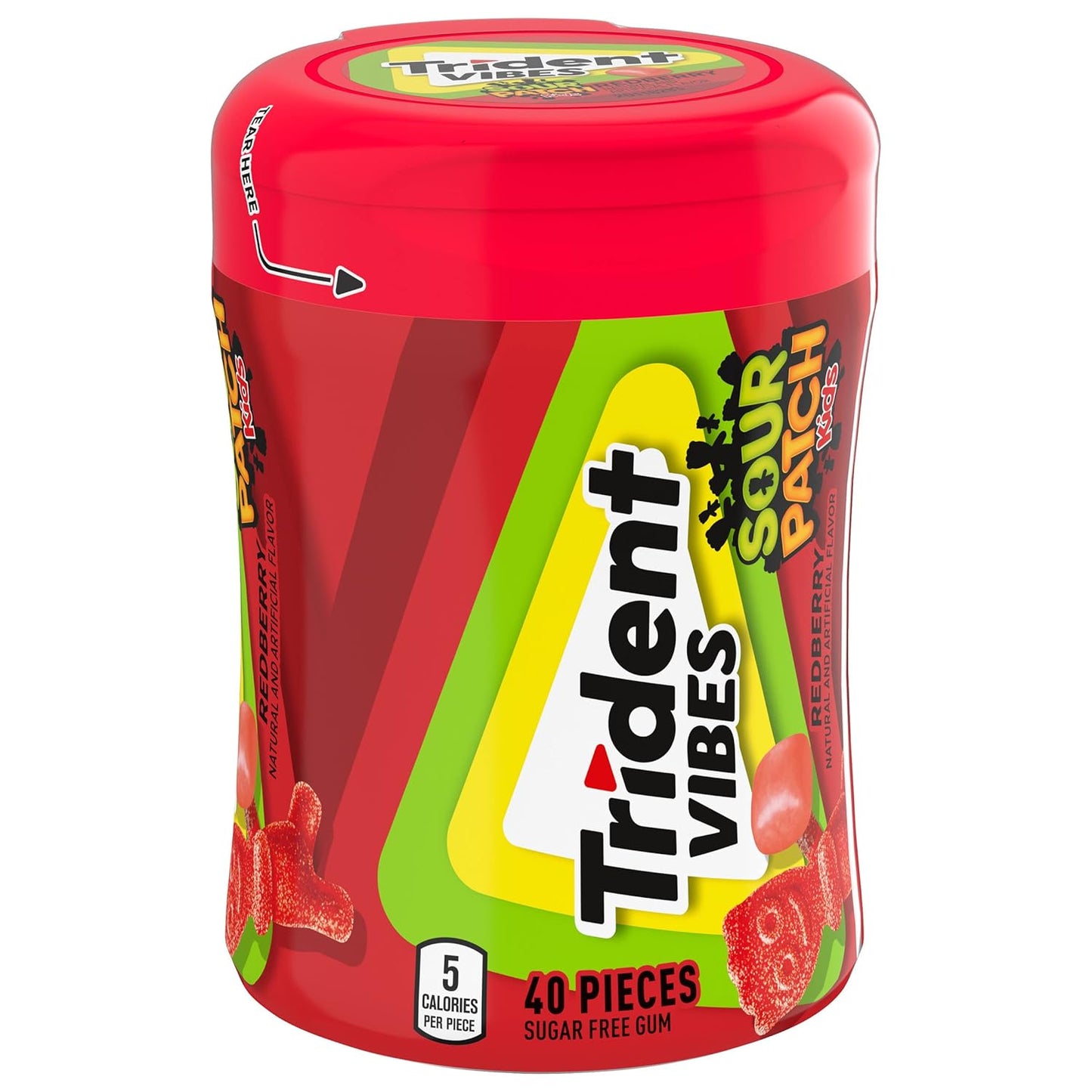 Trident Vibes SOUR PATCH KIDS Blue Raspberry Sugar-Free Chewing Gum – Fun Stocking Stuffer and Candy Gift, 4-Bottle 160 Pack