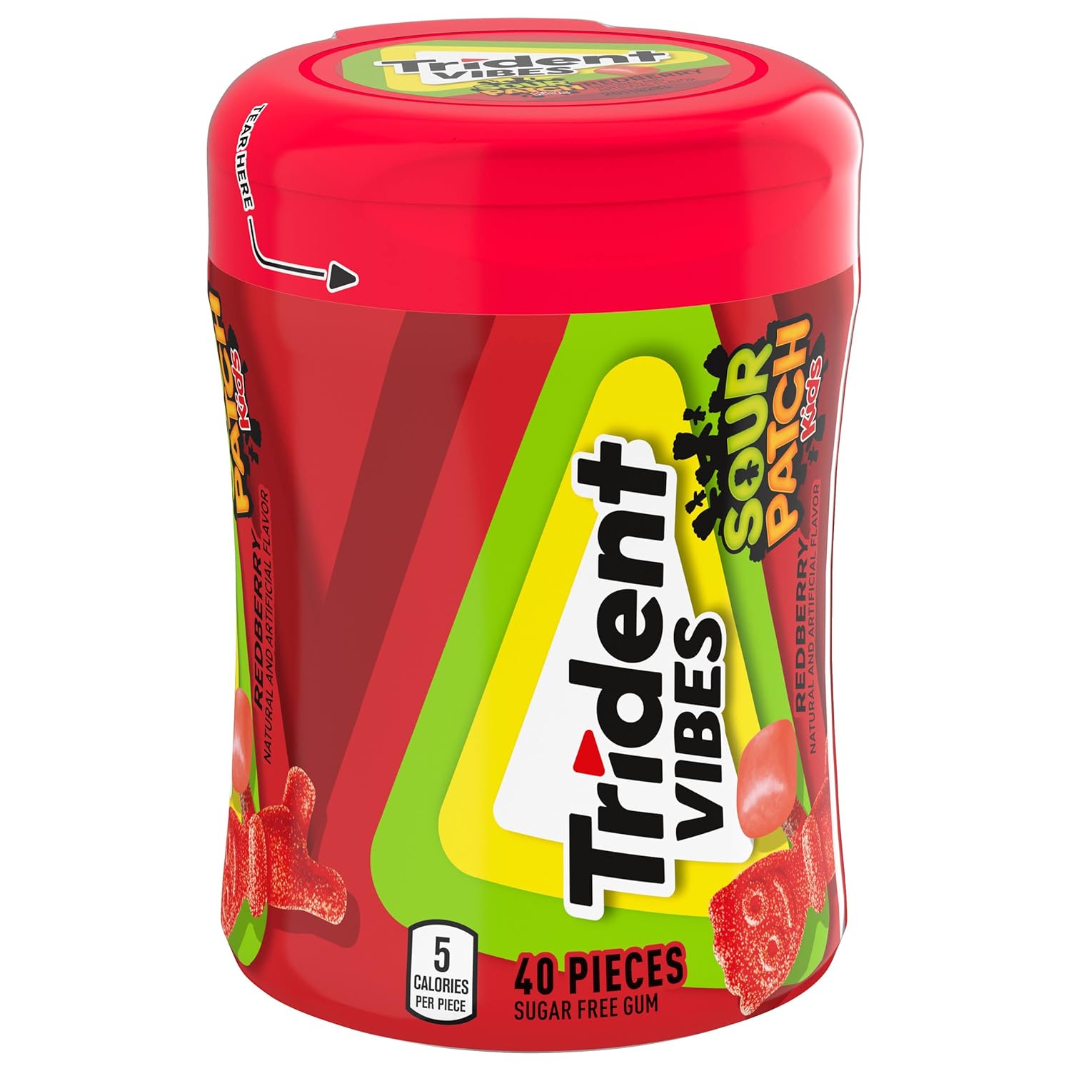 Trident Vibes SOUR PATCH KIDS Blue Raspberry Sugar-Free Chewing Gum – Fun Stocking Stuffer and Candy Gift, 4-Bottle 160 Pack