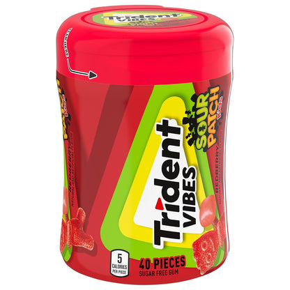 Trident Vibes SOUR PATCH KIDS Blue Raspberry Sugar-Free Chewing Gum – Fun Stocking Stuffer and Candy Gift, 4-Bottle 160 Pack