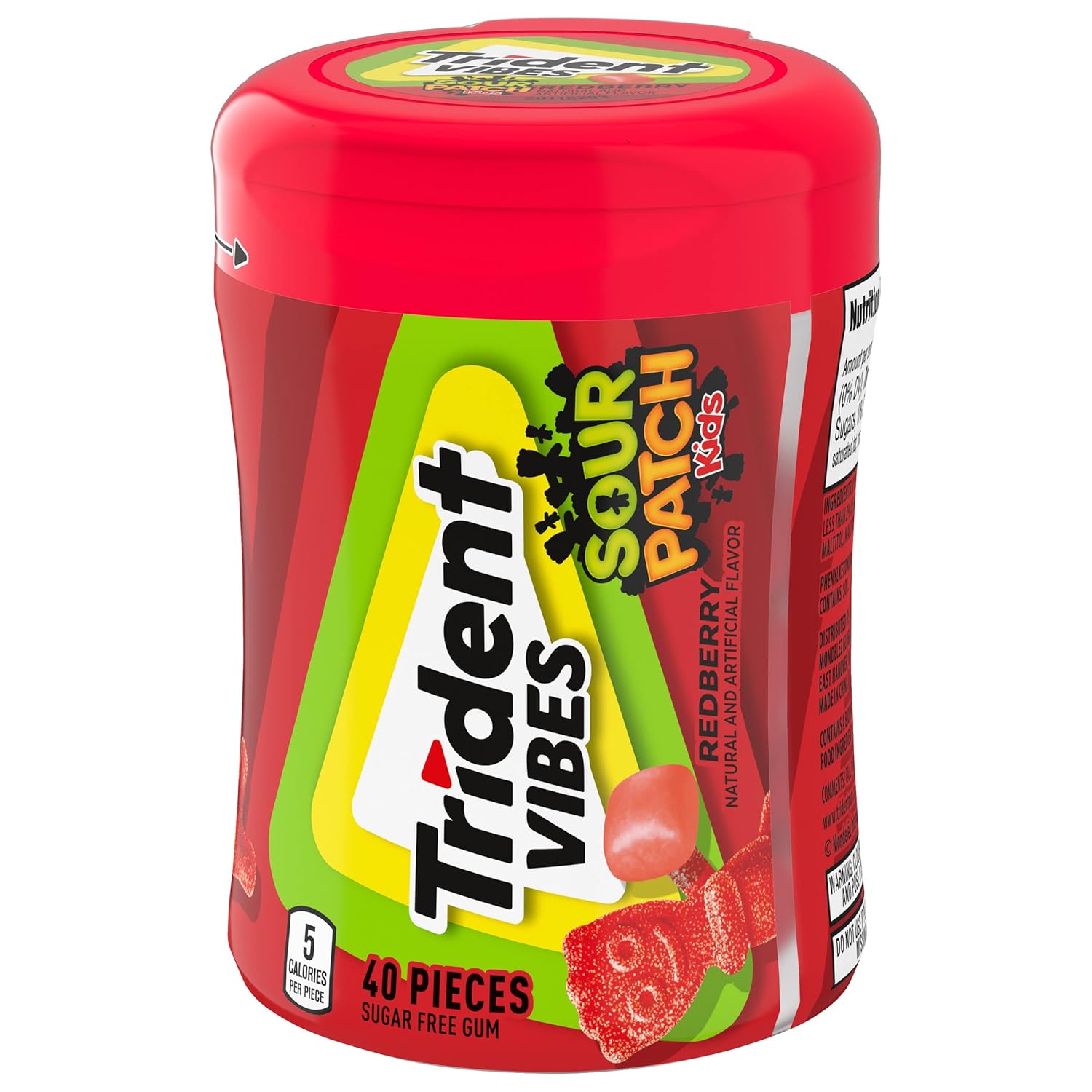 Trident Vibes SOUR PATCH KIDS Blue Raspberry Sugar-Free Chewing Gum – Fun Stocking Stuffer and Candy Gift, 4-Bottle 160 Pack