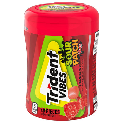 Trident Vibes SOUR PATCH KIDS Blue Raspberry Sugar-Free Chewing Gum – Fun Stocking Stuffer and Candy Gift, 4-Bottle 160 Pack