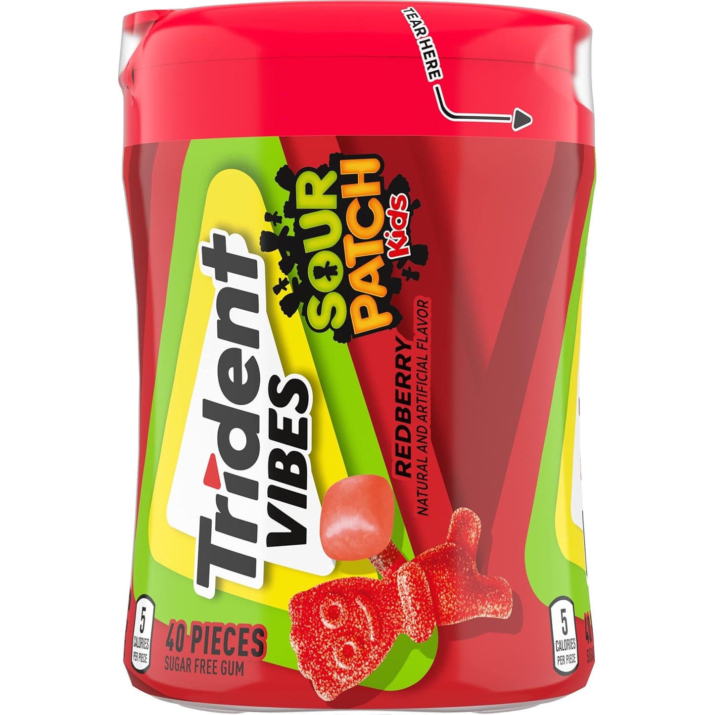 Trident Vibes SOUR PATCH KIDS Blue Raspberry Sugar-Free Chewing Gum – Fun Stocking Stuffer and Candy Gift, 4-Bottle 160 Pack