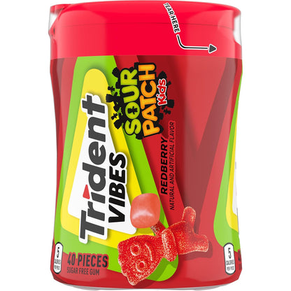 Trident Vibes SOUR PATCH KIDS Blue Raspberry Sugar-Free Chewing Gum – Fun Stocking Stuffer and Candy Gift, 4-Bottle 160 Pack