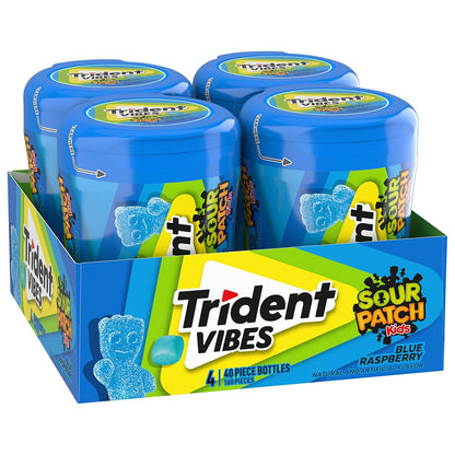 Trident Vibes SOUR PATCH KIDS Blue Raspberry Sugar-Free Chewing Gum – Briefcase and Car Cup Holder Travel Pack, 160 Pieces