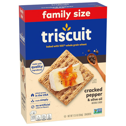 Triscuit Cracked Pepper & Olive Oil Crackers – Non-GMO Whole Grain Snack for Clean-Eating Pantry
