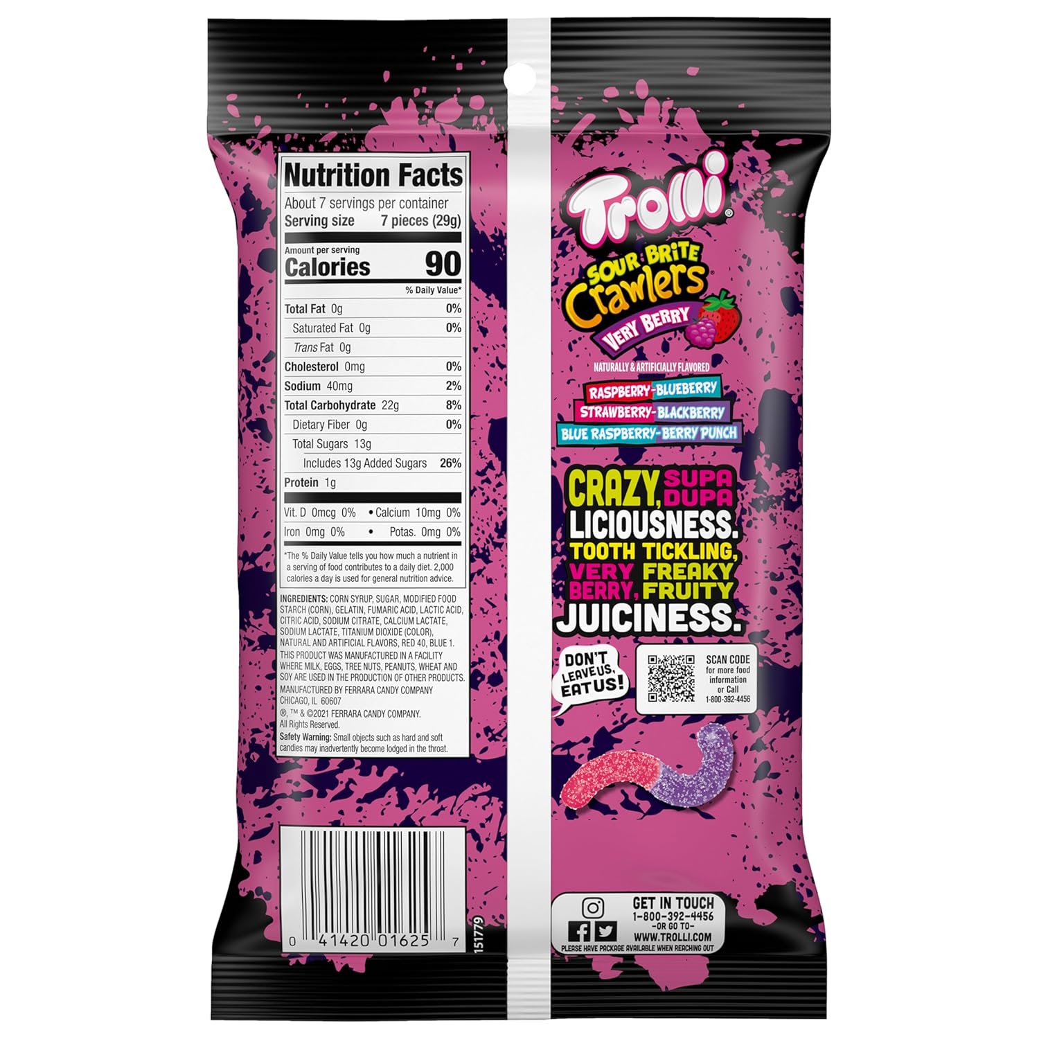 Trolli Sour Brite Crawlers Very Berry Gummy Worms – Nostalgic Sweet and Sour Candy Gift for Teens and Young Adults