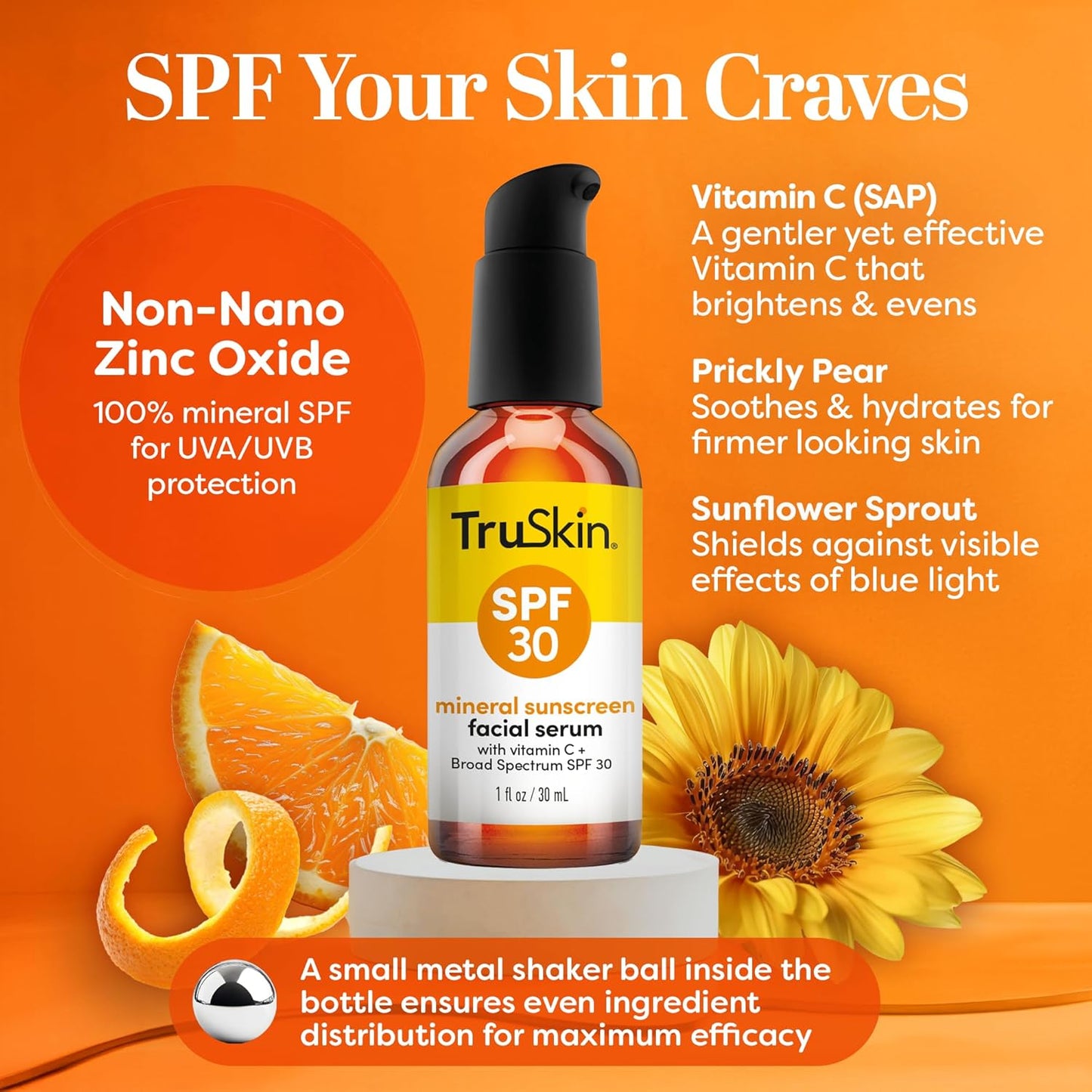 TruSkin Sunscreen Serum for Face - SPF 30 Tinted Mineral Sunscreen for a Mindful Morning Skincare Ritual