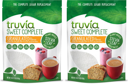 Truvia Sweet Complete Granulated All-Purpose Calorie-Free Sweetener from the Stevia Leaf, 16 oz Bag (Pack of 2)