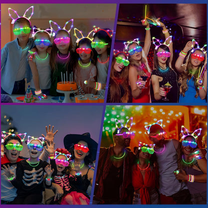 TSDATOWR Glow Stick Party Set for Kids – LED Rings, Headbands, Glasses and 100 Neon Glow Sticks for Daycare, School, and Family Party Decorations