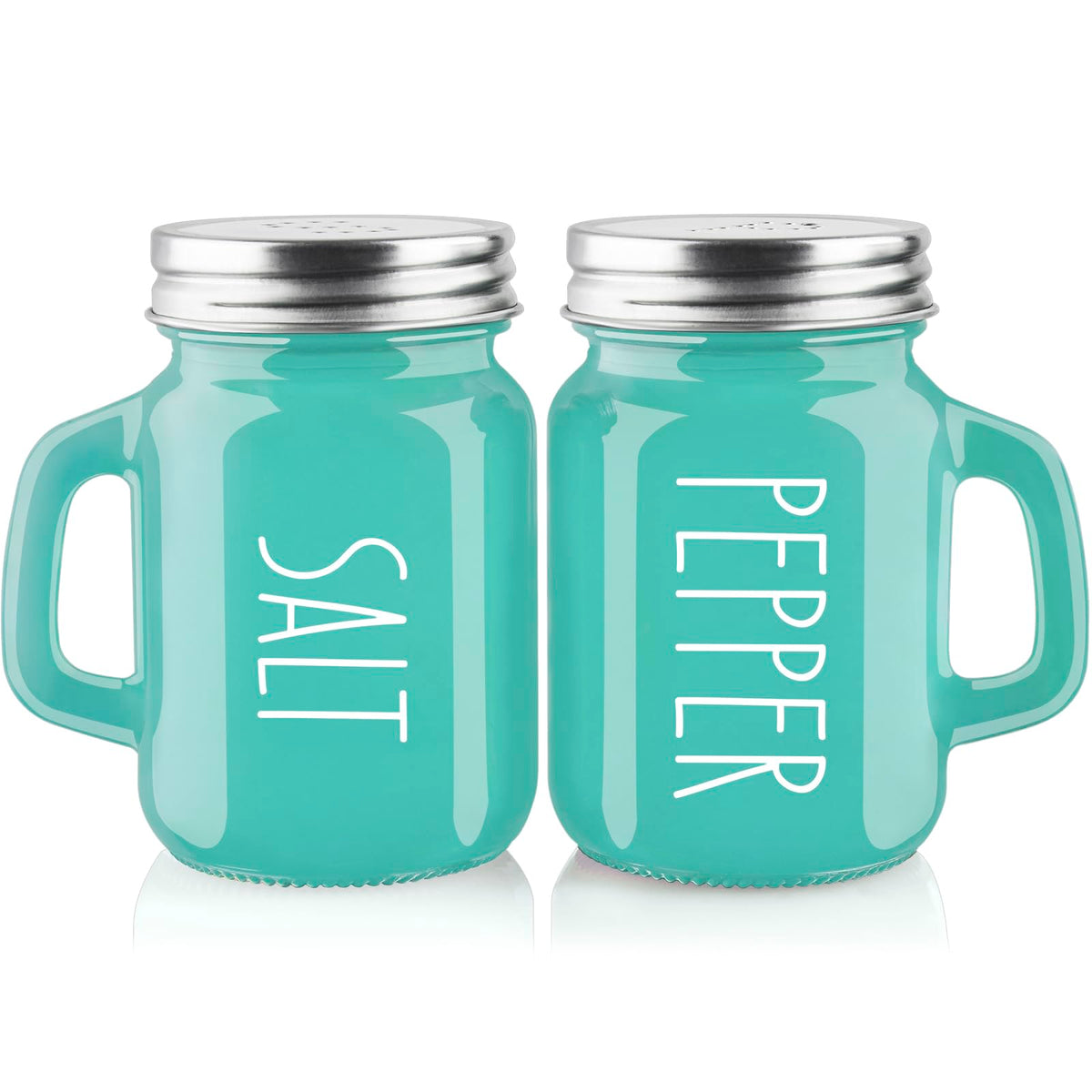 Turquoise Salt and Pepper Shakers Set - Teal Kitchen Decor and Accessories for Home Restaurants Wedding - Glass Salt and Pepper Set for Cooking Table, RV, BBQ, Easy to Clean &amp;amp; Refill