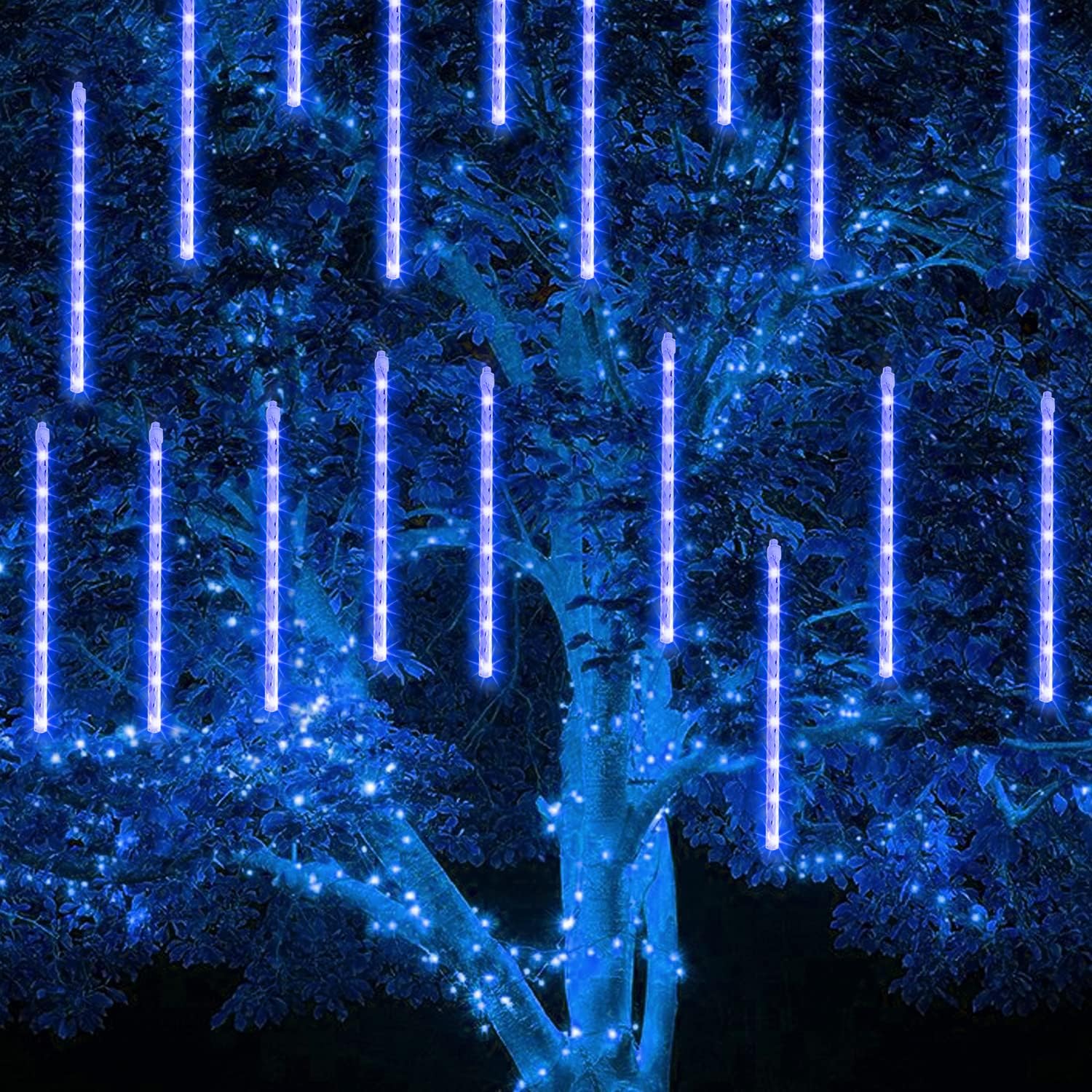 TW SHINE Meteor Shower Lights 864 LED, Blue Falling Snow Tube Set for Living Room and Bedroom Winter Aesthetic