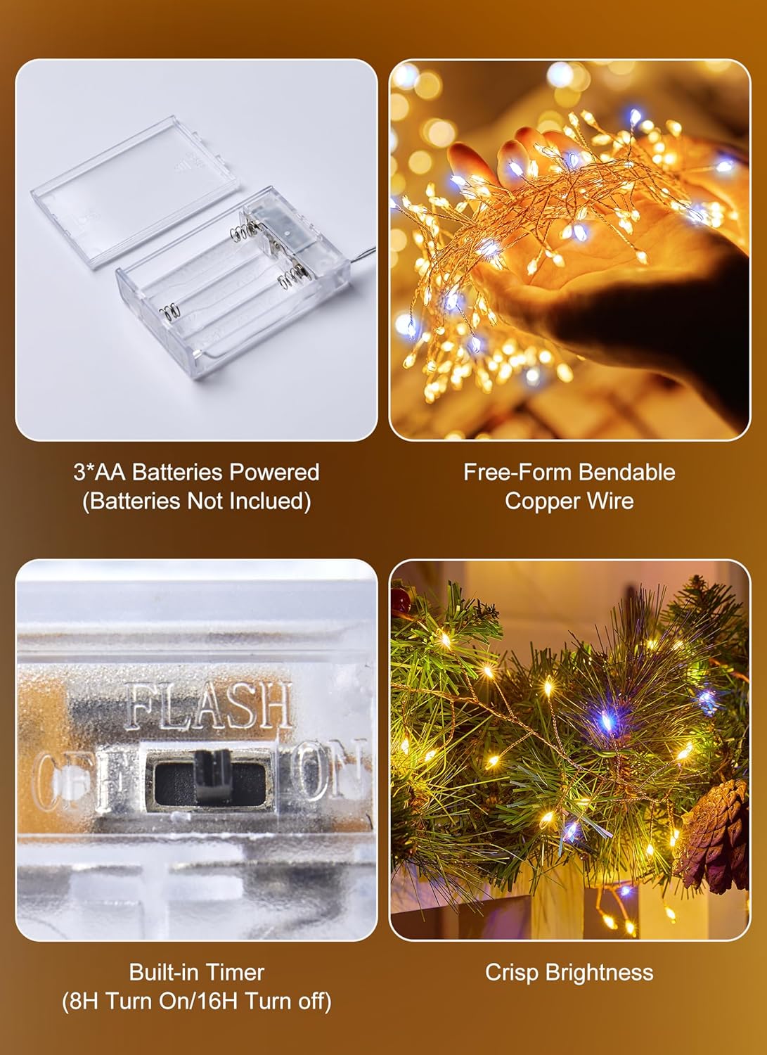 Twinkle Lights Battery Operated – 40FT Warm and Cool Glow Garland for Cozy Bedroom and Living Room Decor