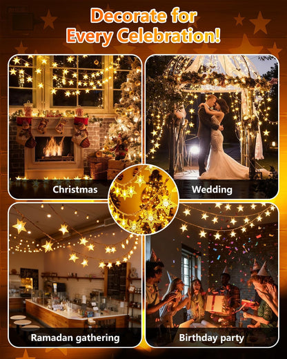 Twinkle Star 100 LED Star String Lights – 33FT IP44 Waterproof Outdoor Lights for Patio, Garden, and Pergola
