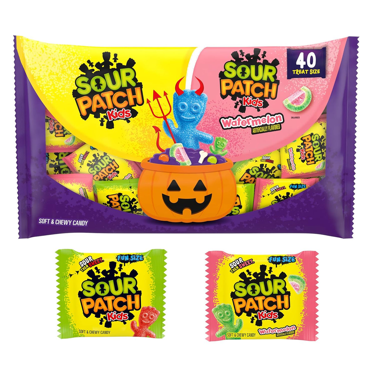 two-flavor variety: sour patch kids original assorted fruit and watermelon