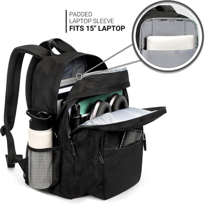 two main compartments including a padded 15.6" laptop sleeve