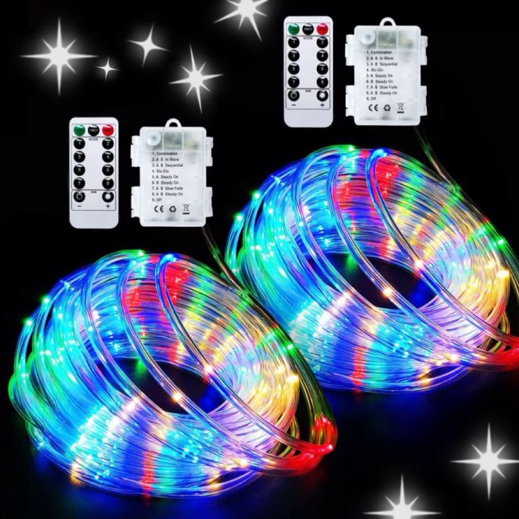 two-pack 200 total led rope lights on 33 feet of clear-tube-wrapped copper wire